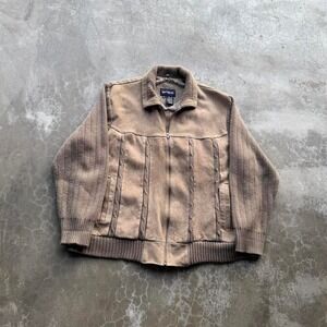 Vintage 90's tan brown genuine suede knit zip up leather jacket